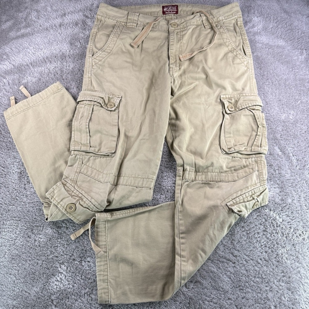 Matchstick Vintage Mens 36 Cargo Pants Khaki Cotton Drawstring Utility 32 Inseam